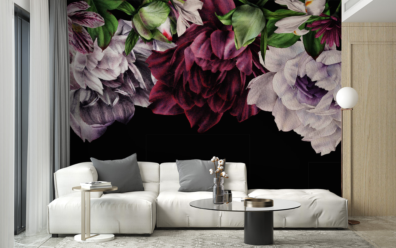 Gigantic Gothic floral mural with dramatic and elegant design.
