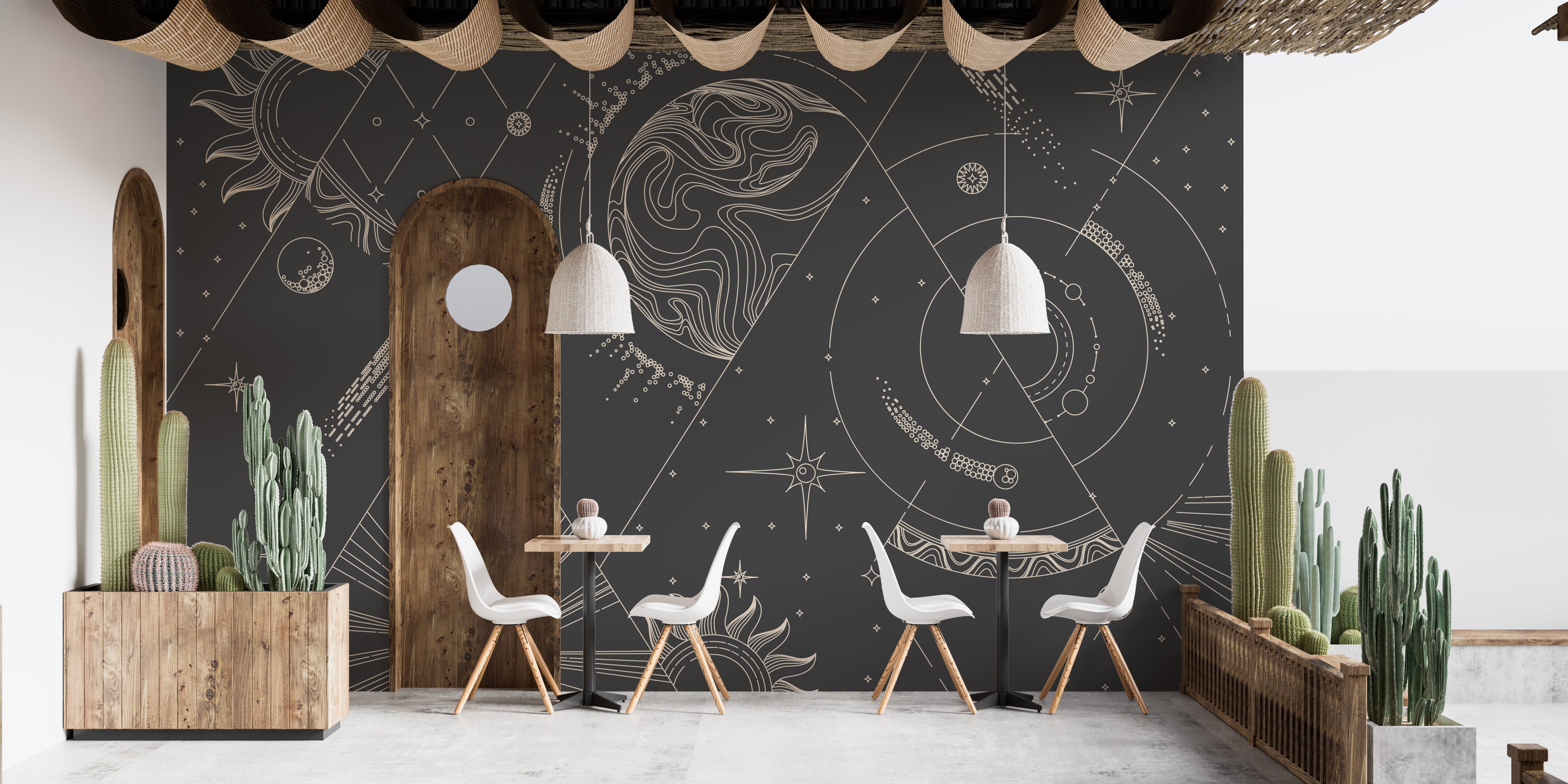 Wall mural with mystical witchcraft designs for creative interiors.
