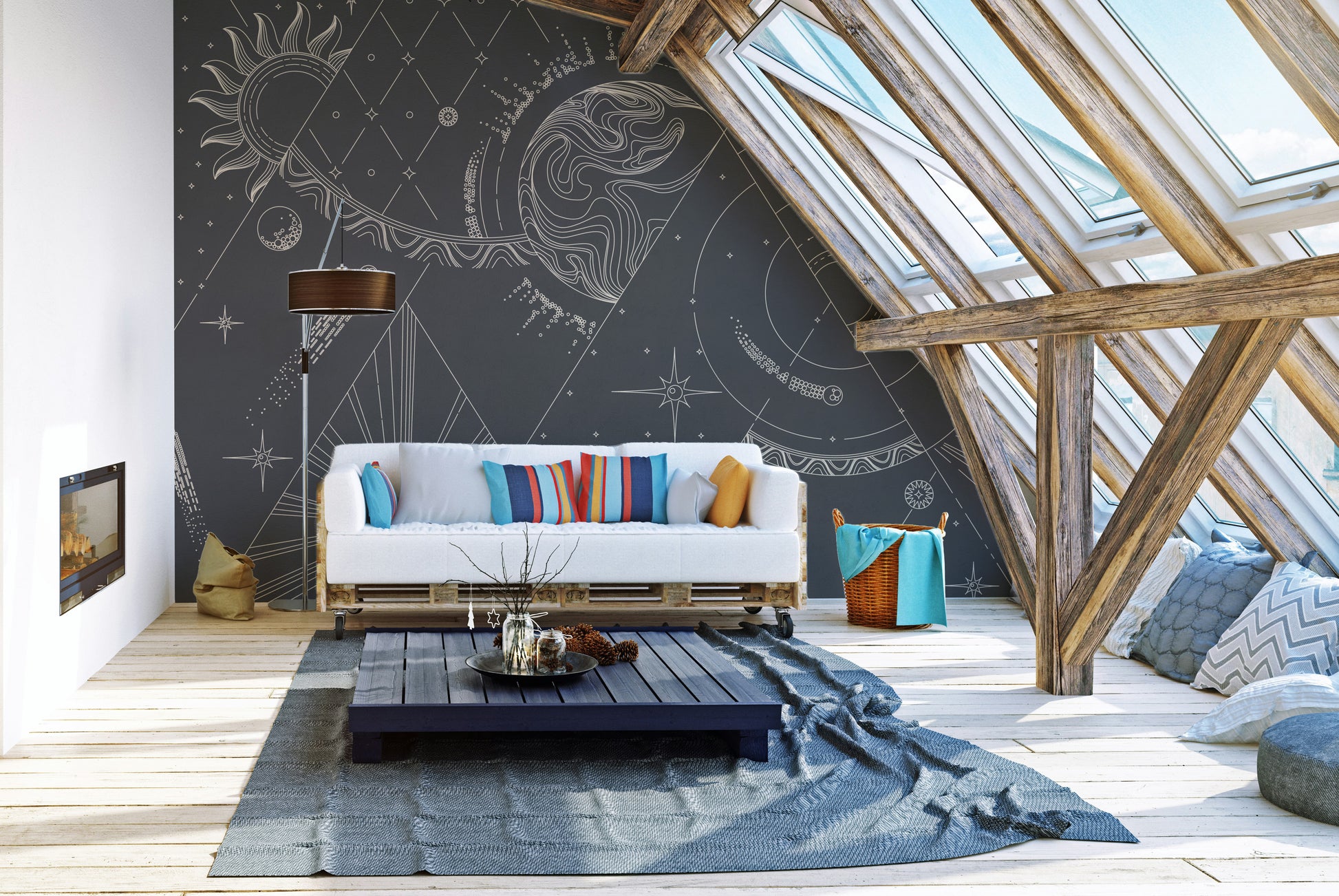 Witchcraft-inspired mural with magical patterns for unique walls.
