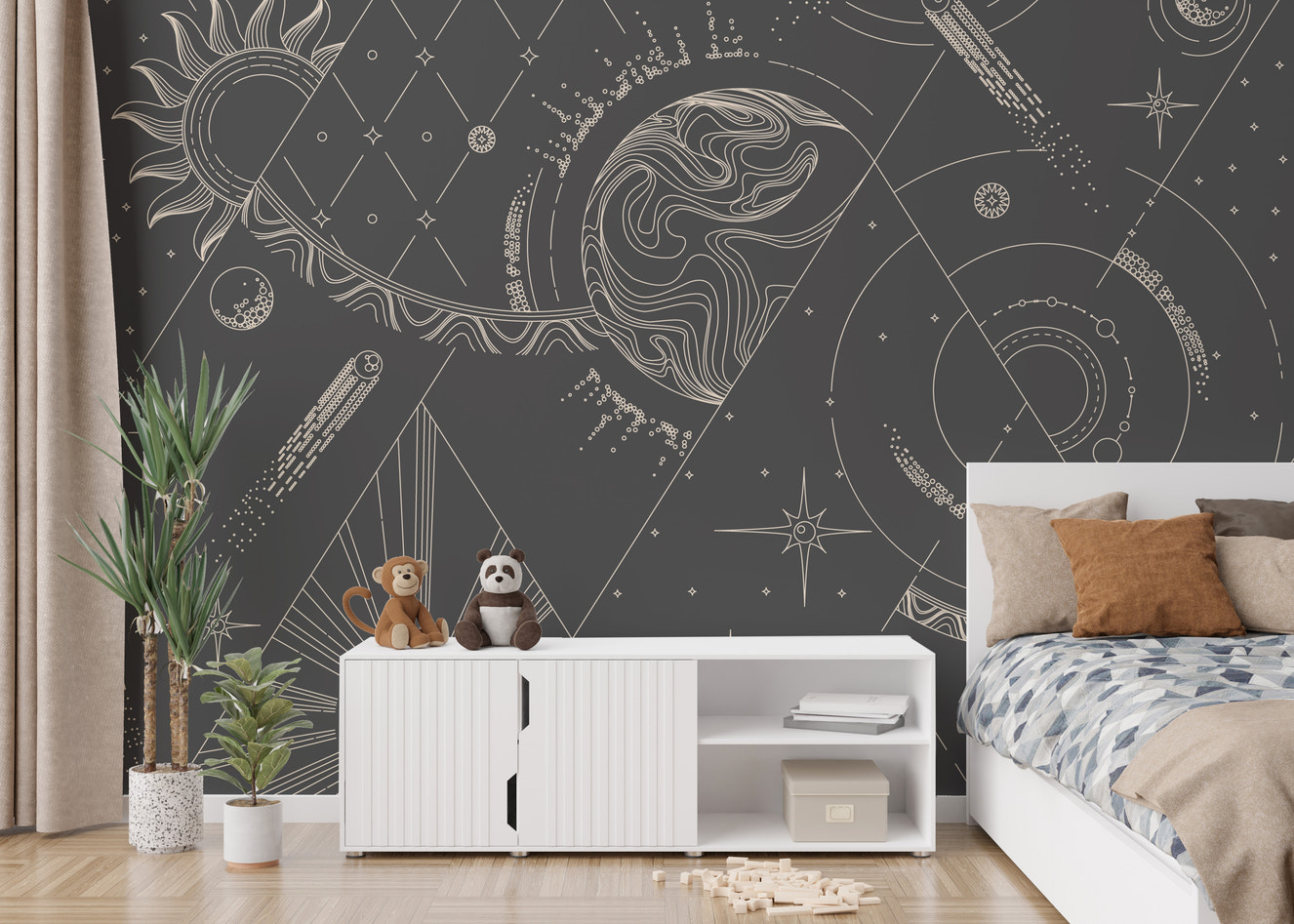 Witchcraft patterns mural with mystical symbols for bold decor.
