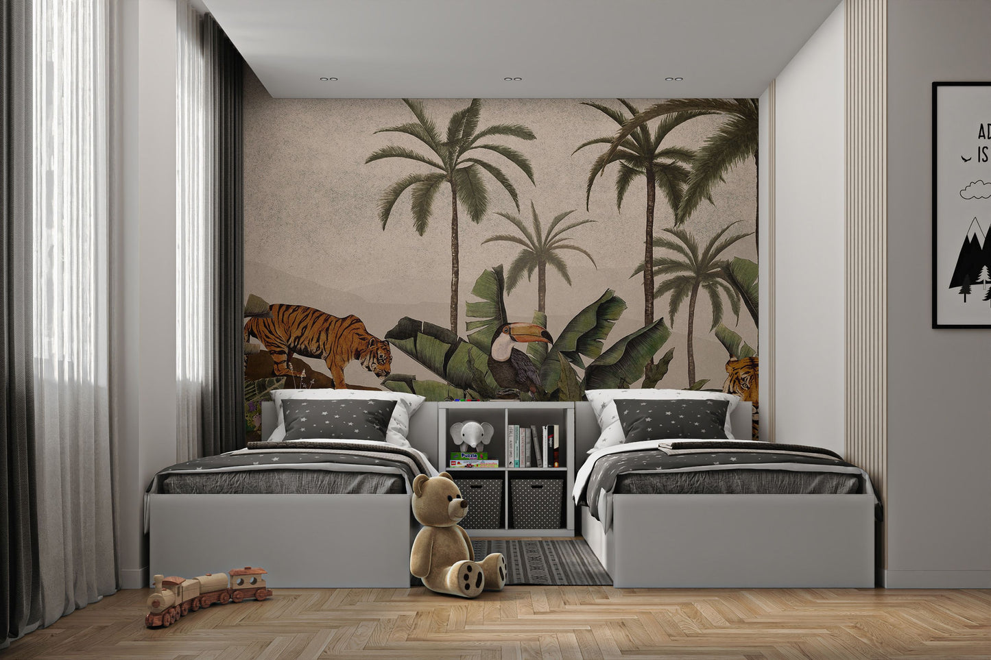 Tropical Tigers in Jungle Wall Mural