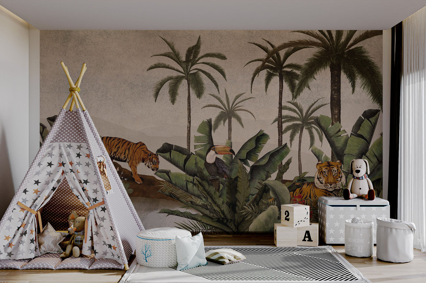 Tropical Tigers in Jungle Wall Mural