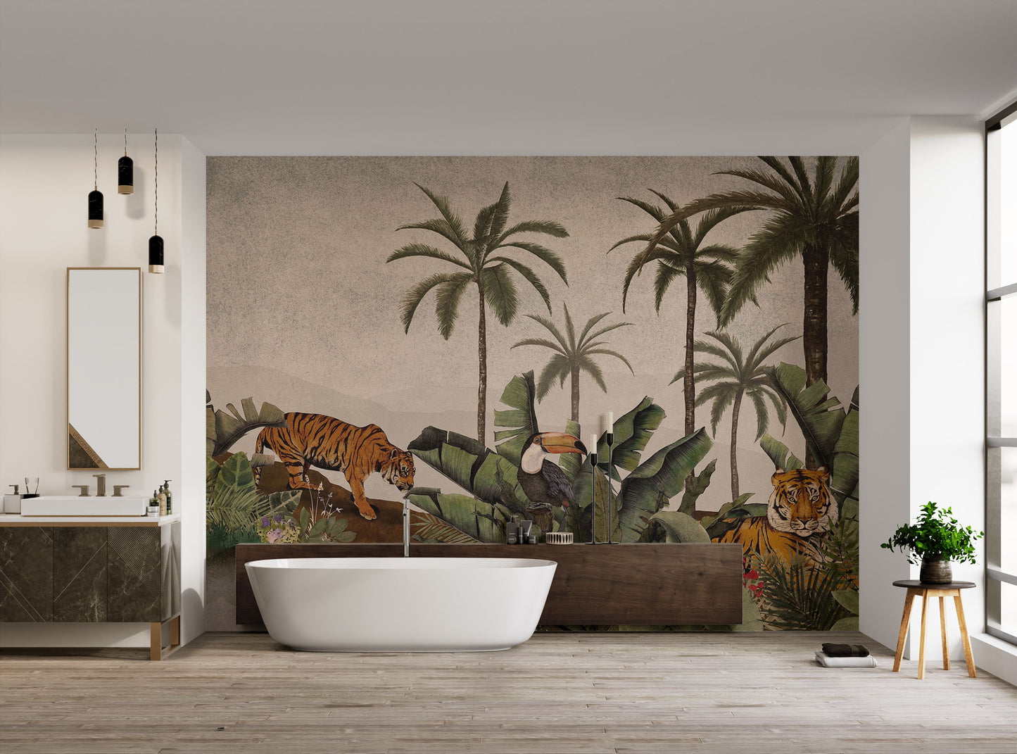 Tropical Tigers in Jungle Wall Mural