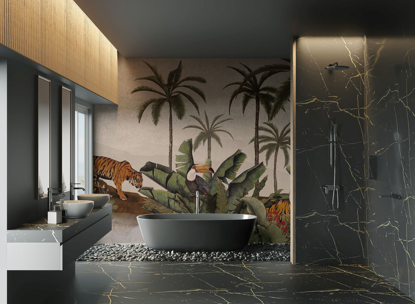 Tropical Tigers in Jungle Wall Mural