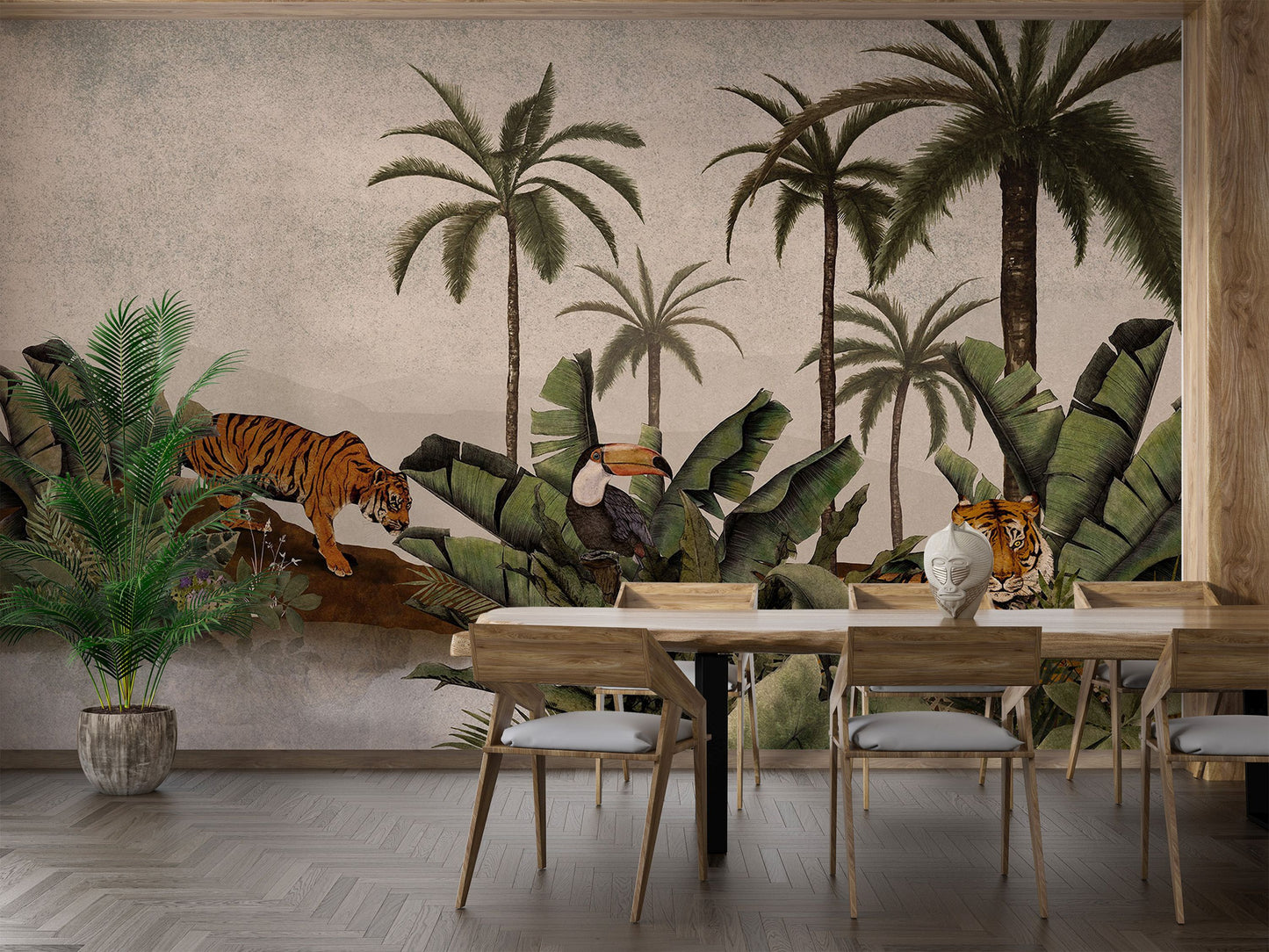 Tropical Tigers in Jungle Wall Mural