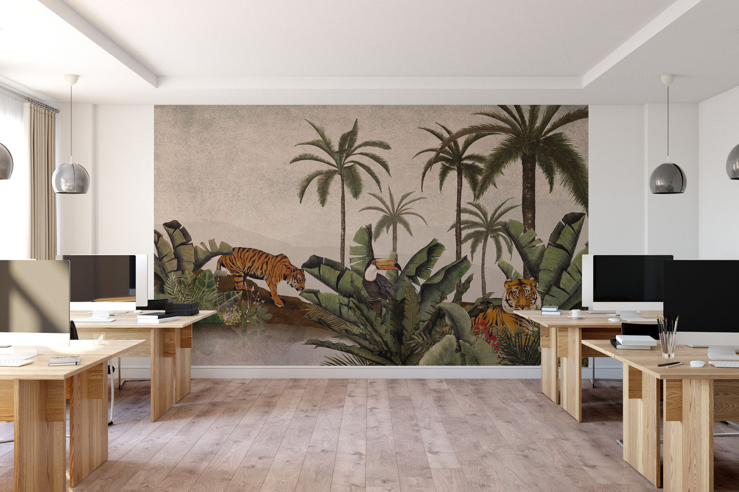 Tropical Tigers in Jungle Wall Mural