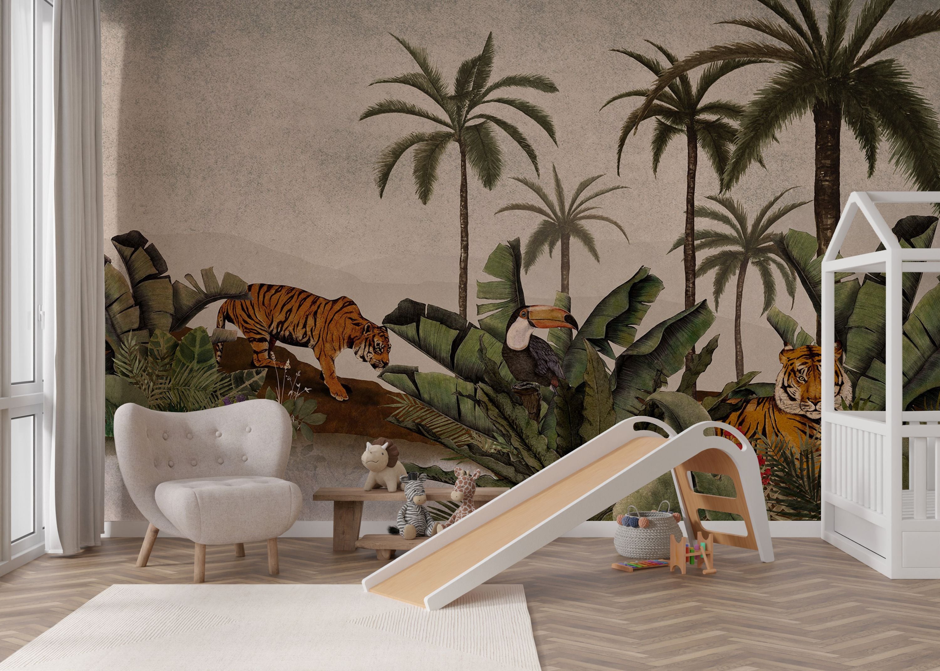 Tropical Tigers in Jungle Wall Mural