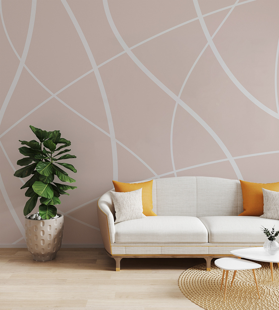 Soft Beige Lines Wall Mural