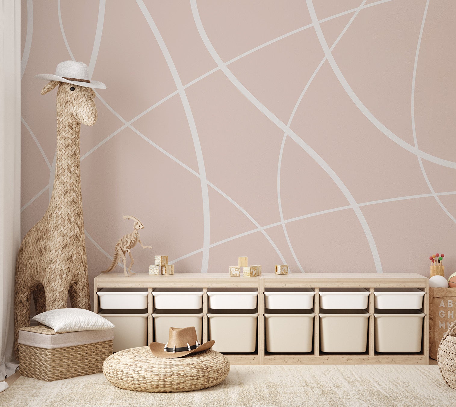 Soft Beige Lines Wall Mural