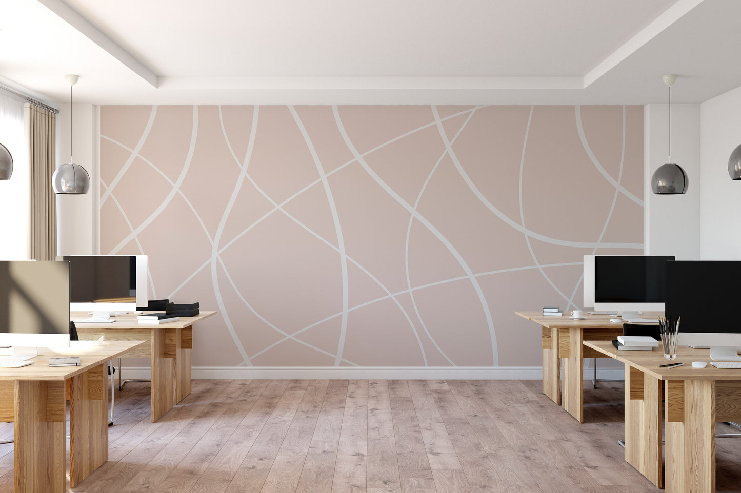 Soft Beige Lines Wall Mural