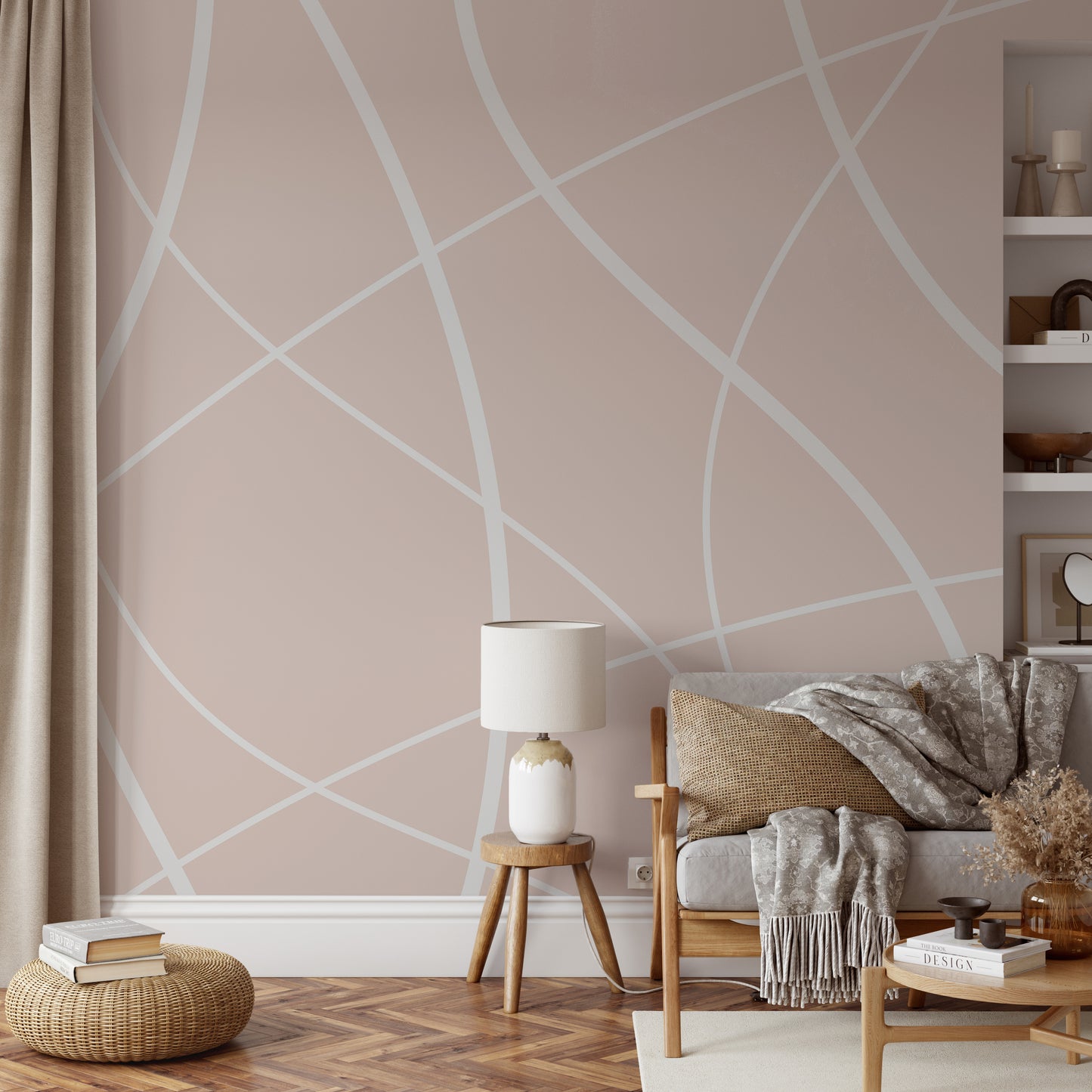 Soft Beige Lines Wall Mural