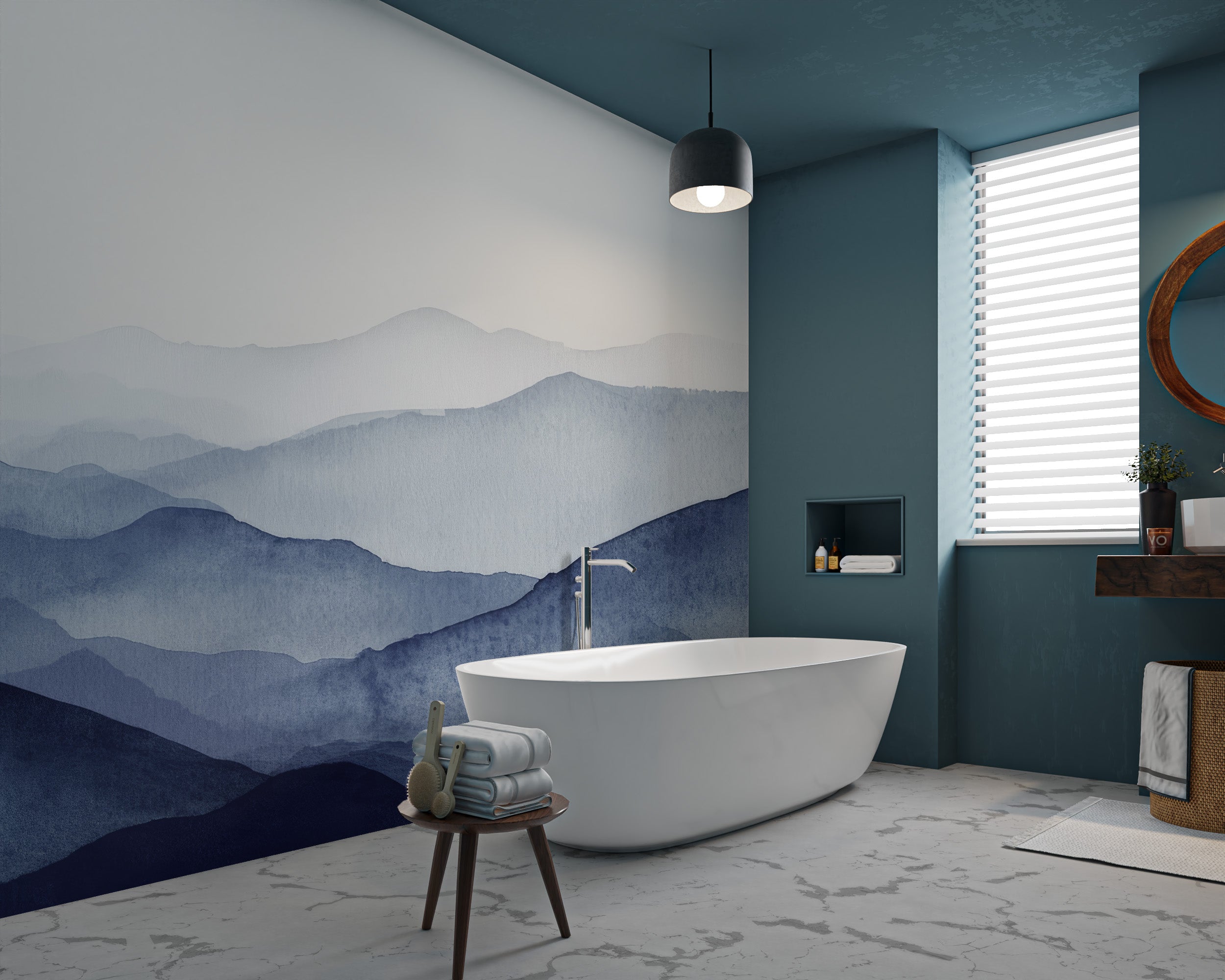 Blue Watercolor Mountains Wallpaper Mural