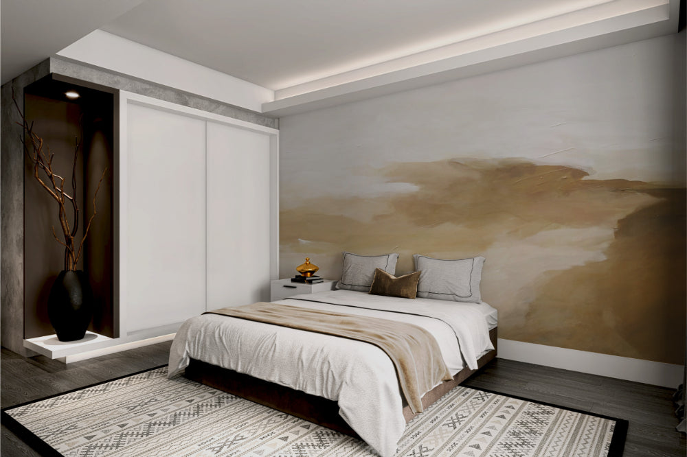 Golden Abstract Brushstrokes Wall Mural