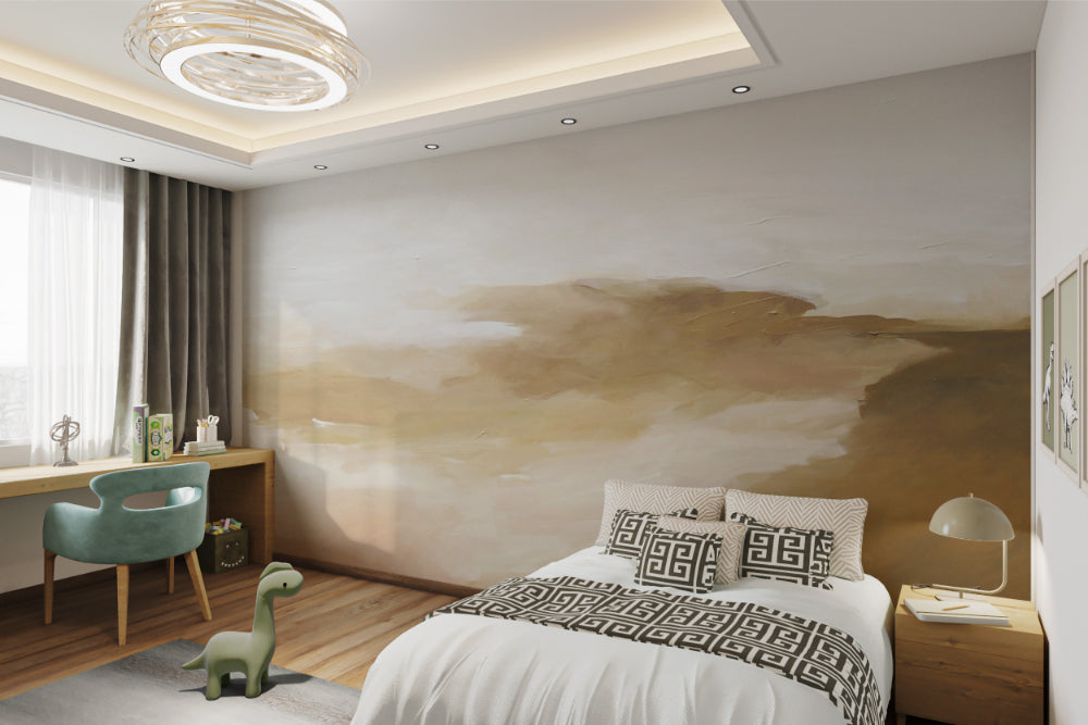 Golden Abstract Brushstrokes Wall Mural