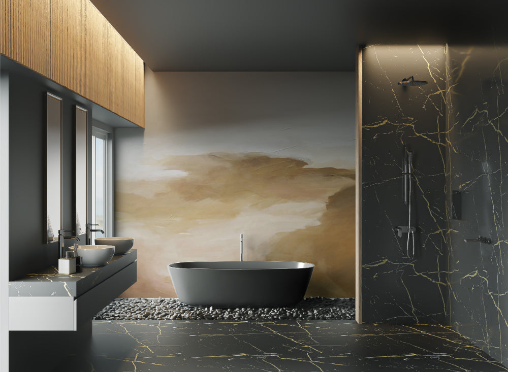 Golden Abstract Brushstrokes Wall Mural