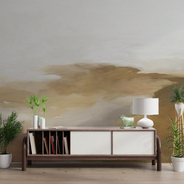 Golden Abstract Brushstrokes Wall Mural