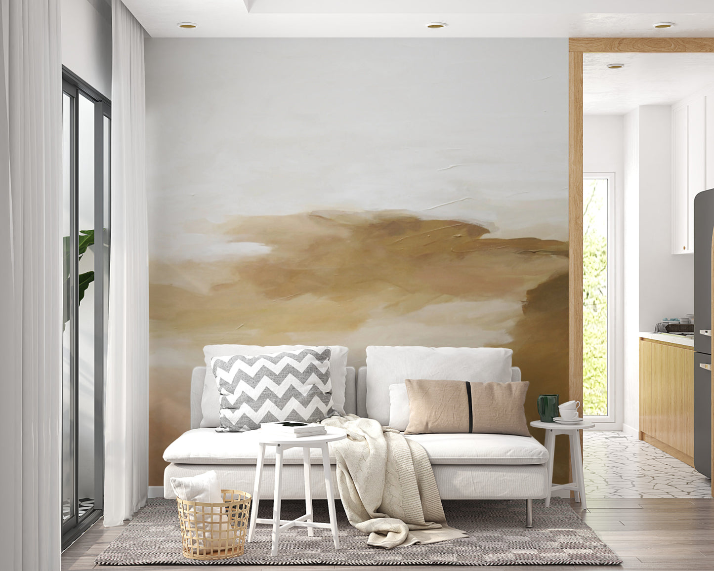 Golden Abstract Brushstrokes Wall Mural