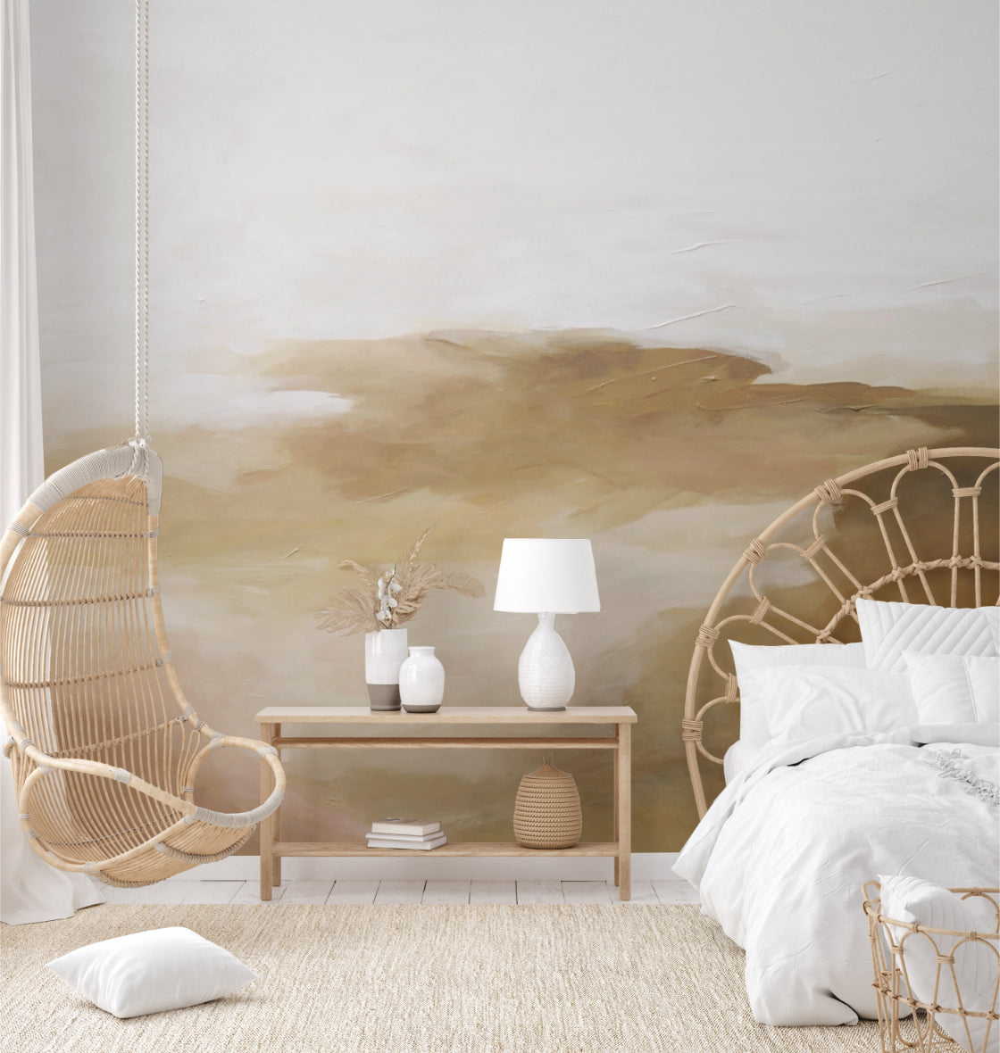 Golden Abstract Brushstrokes Wall Mural