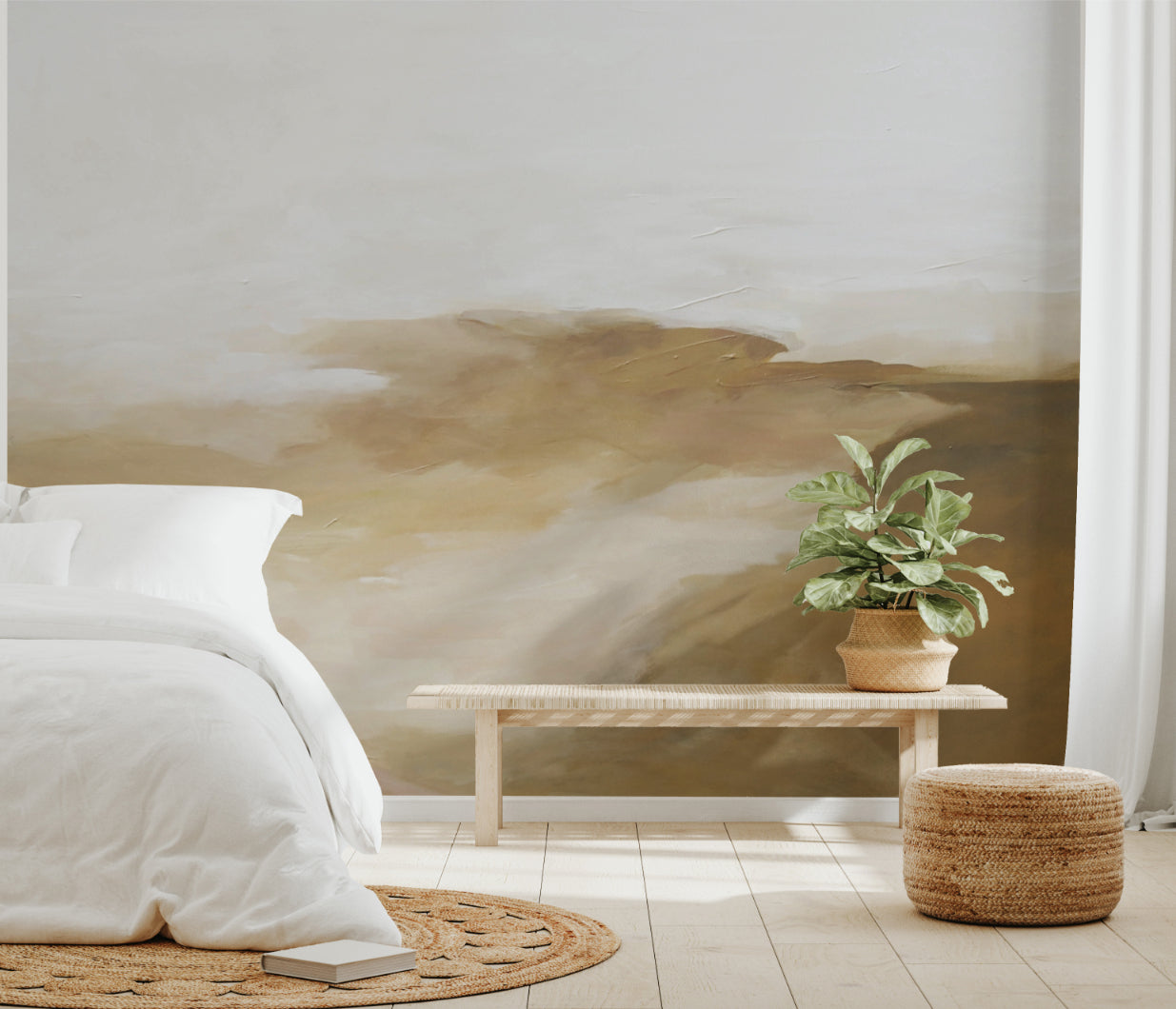 Golden Abstract Brushstrokes Wall Mural