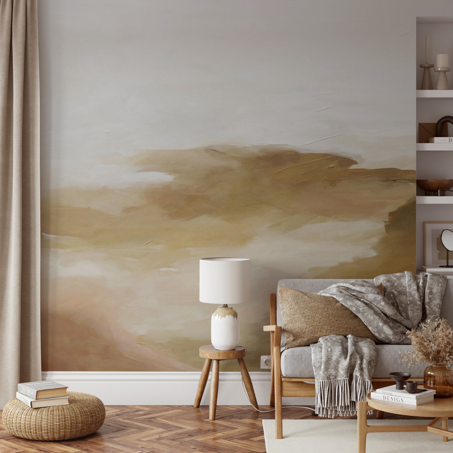 Golden Abstract Brushstrokes Wall Mural