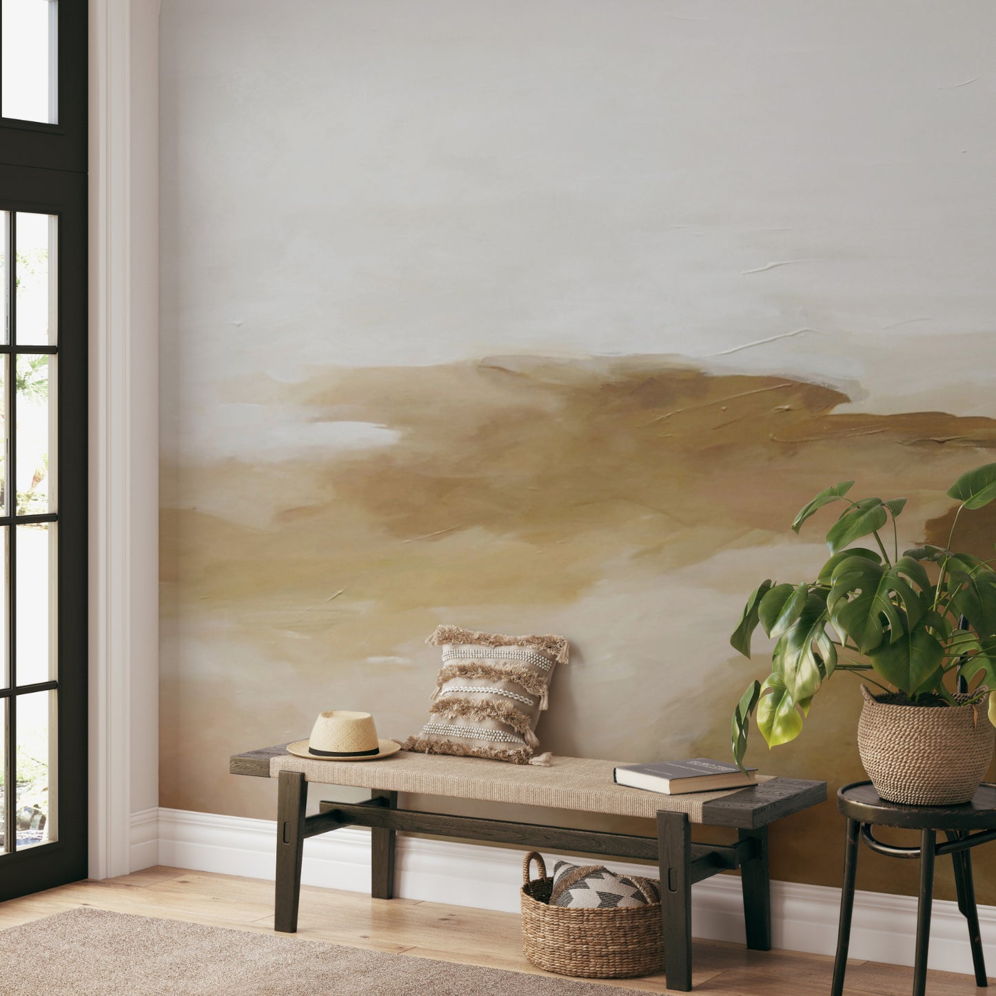 Golden Abstract Brushstrokes Wall Mural