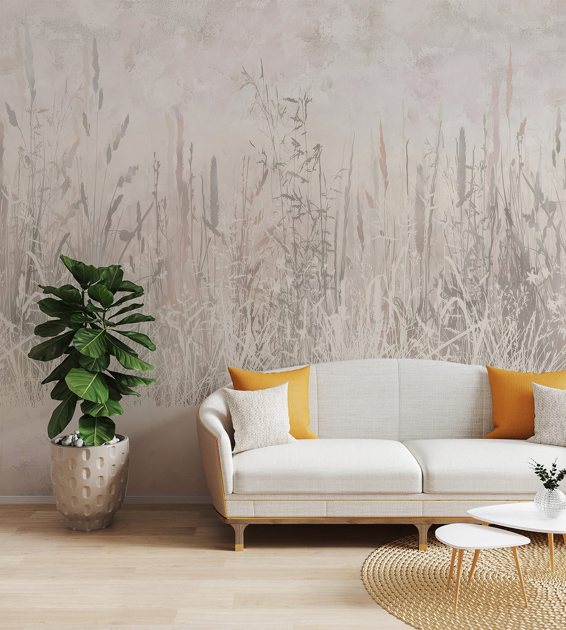 Abstract grass patterns creating a modern rustic wall mural.