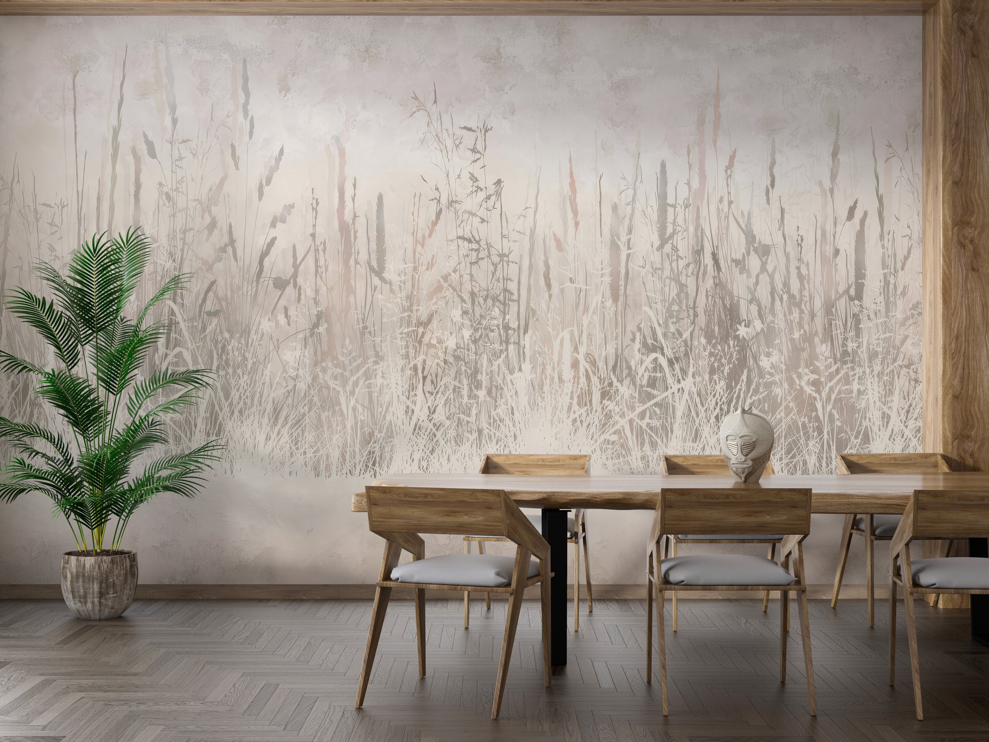 Elegant meadow-inspired wall mural with delicate grass details.