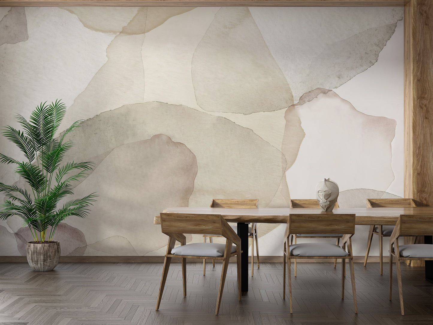 Abstract sand-inspired petals overlapping in soft beige and gray hues.