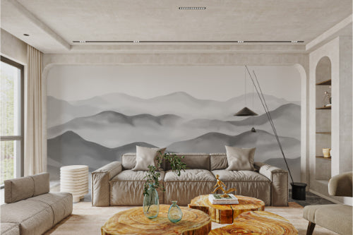 Grey Foggy Hills Wall Mural