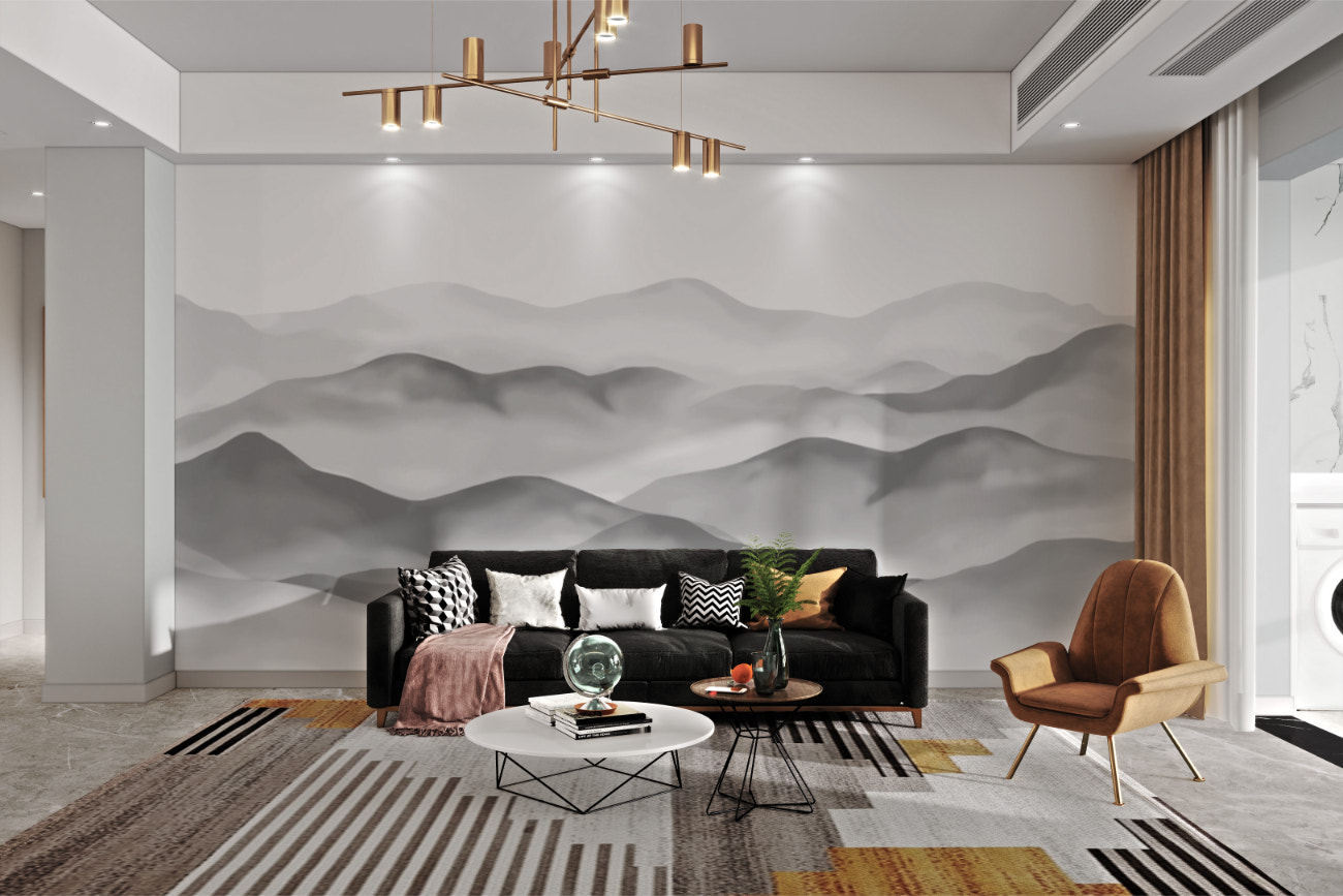 Grey Foggy Hills Wall Mural