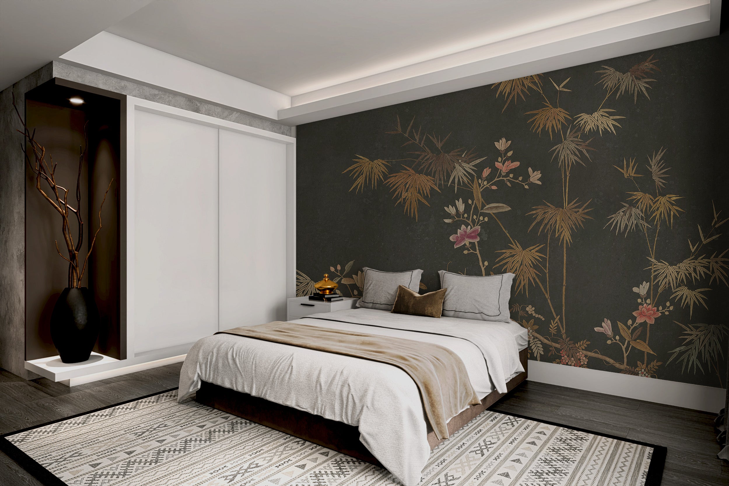 Golden Bamboo Flower Wall Mural