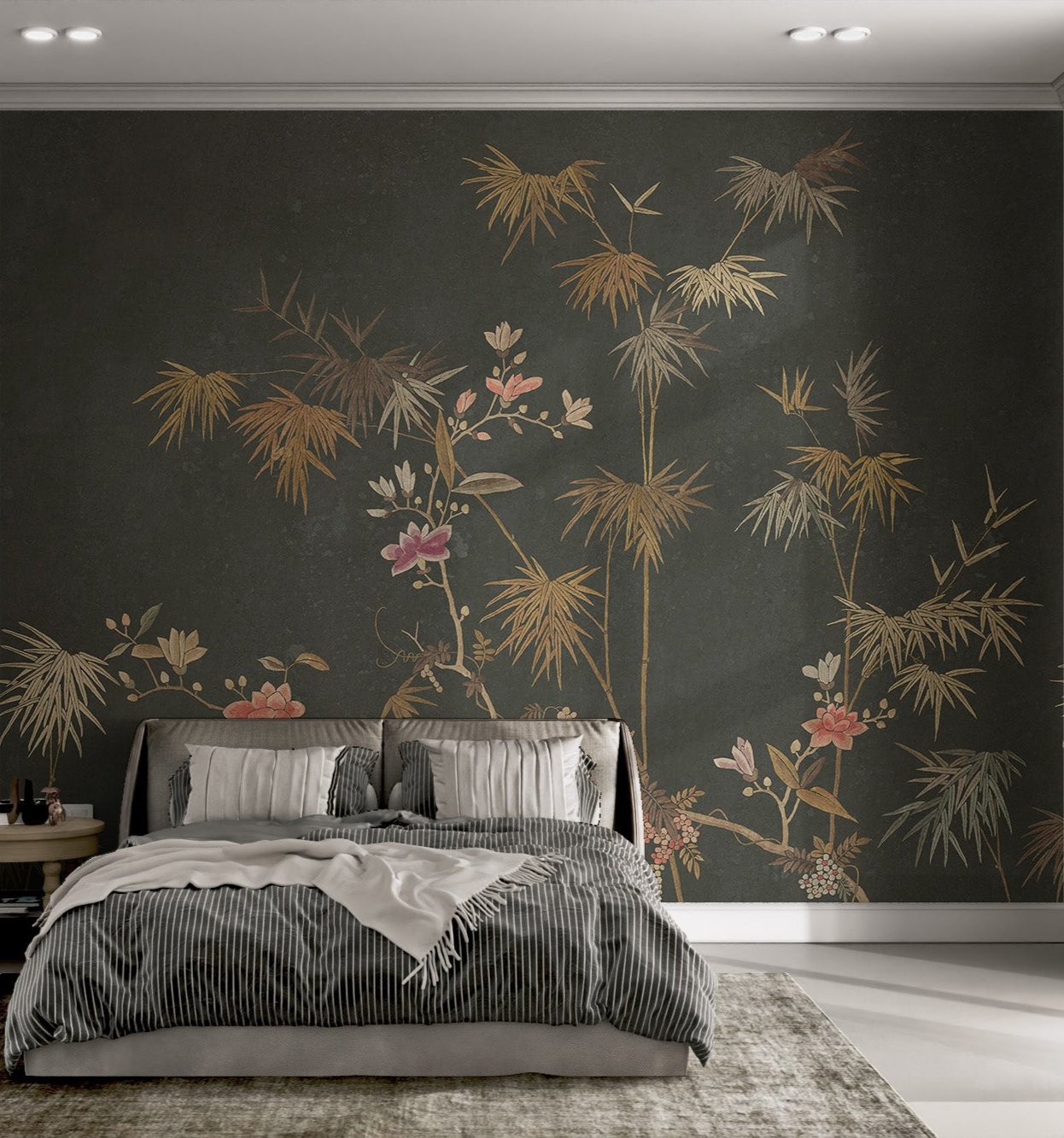 Golden Bamboo Flower Wall Mural