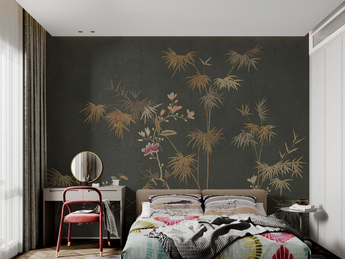 Golden Bamboo Flower Wall Mural