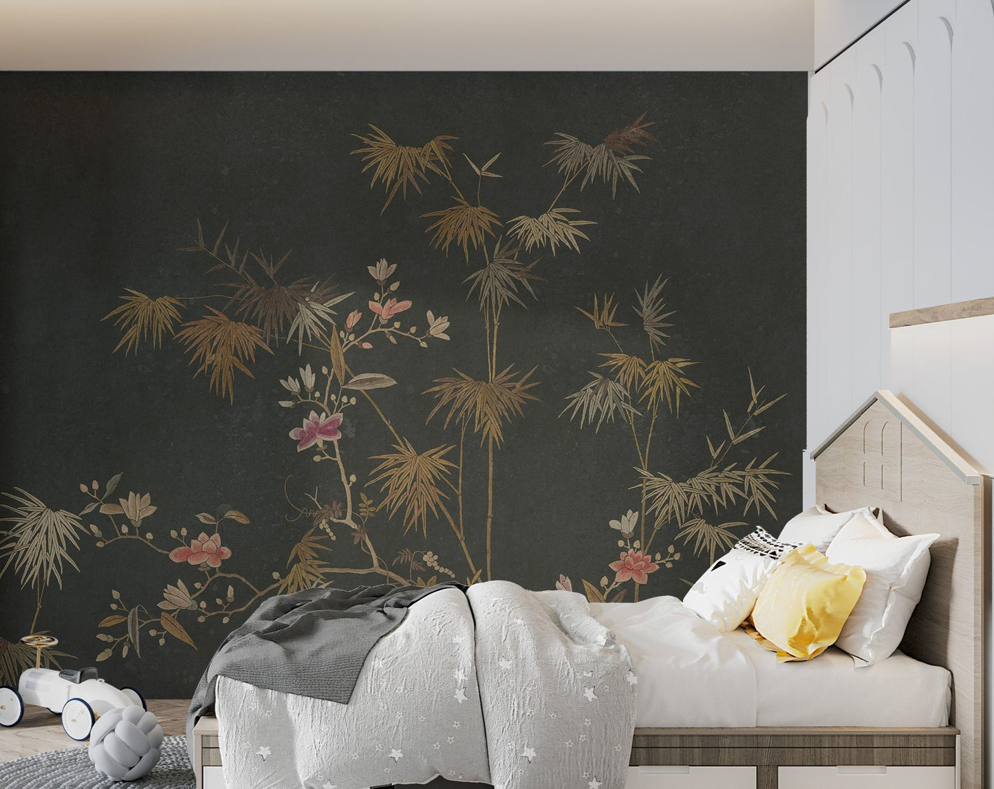 Golden Bamboo Flower Wall Mural