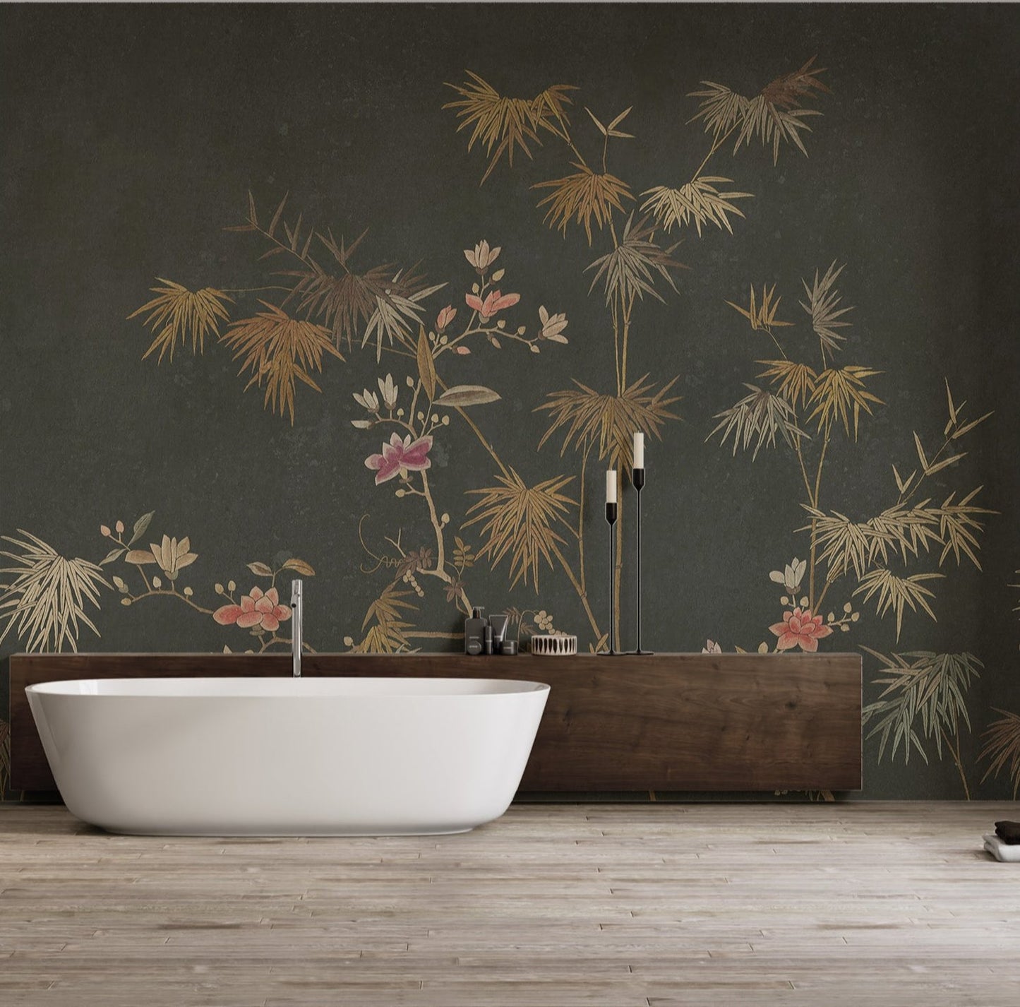 Golden Bamboo Flower Wall Mural