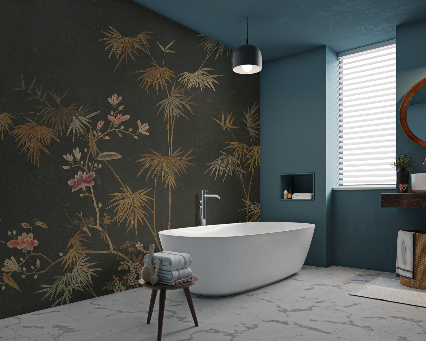 Golden Bamboo Flower Wall Mural