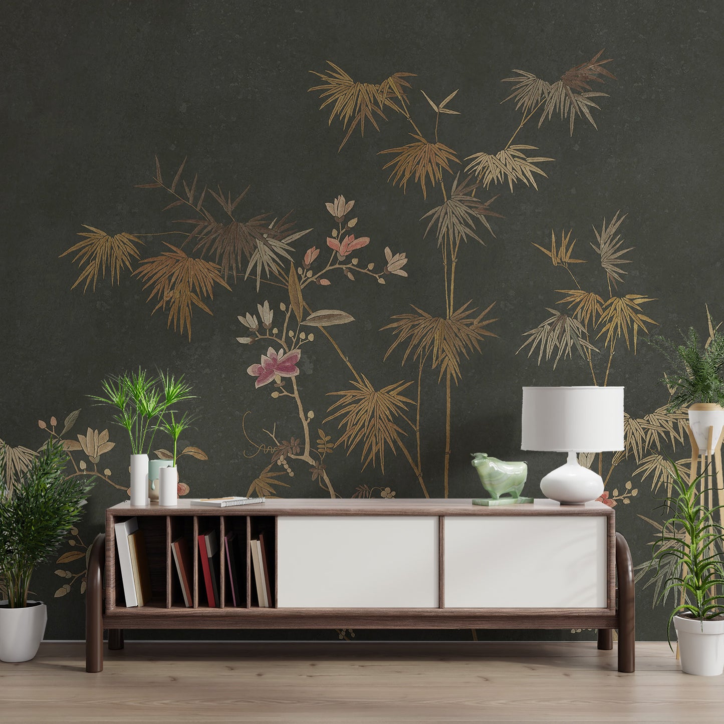 Golden Bamboo Flower Wall Mural