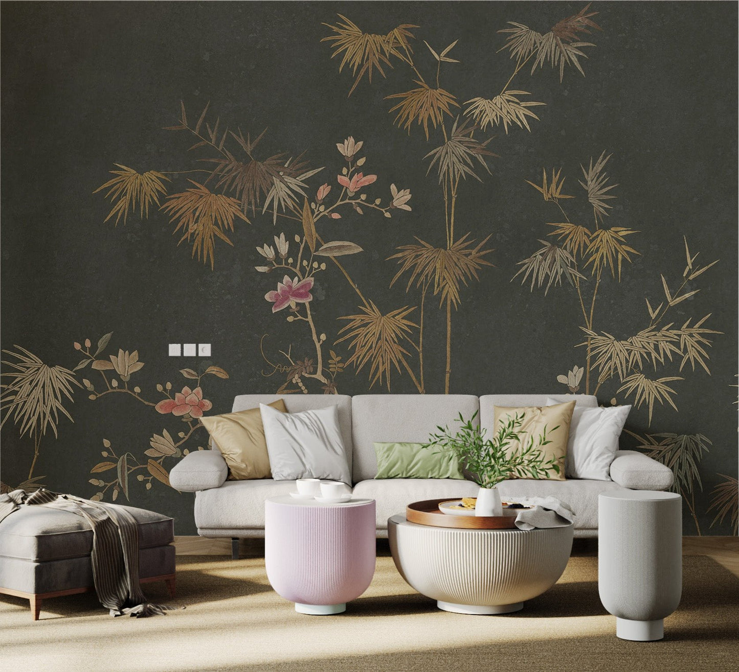 Golden Bamboo Flower Wall Mural