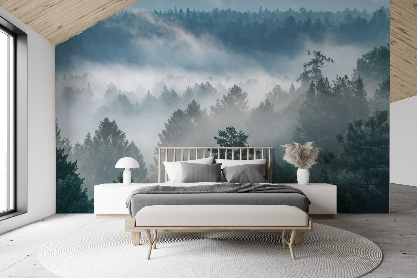 Nature-inspired foggy evergreen wallpaper
