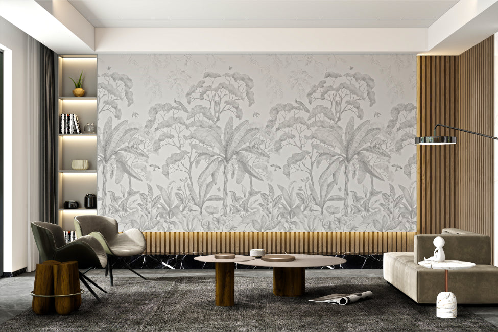 Grayscale Tropical Forest Wall Mural