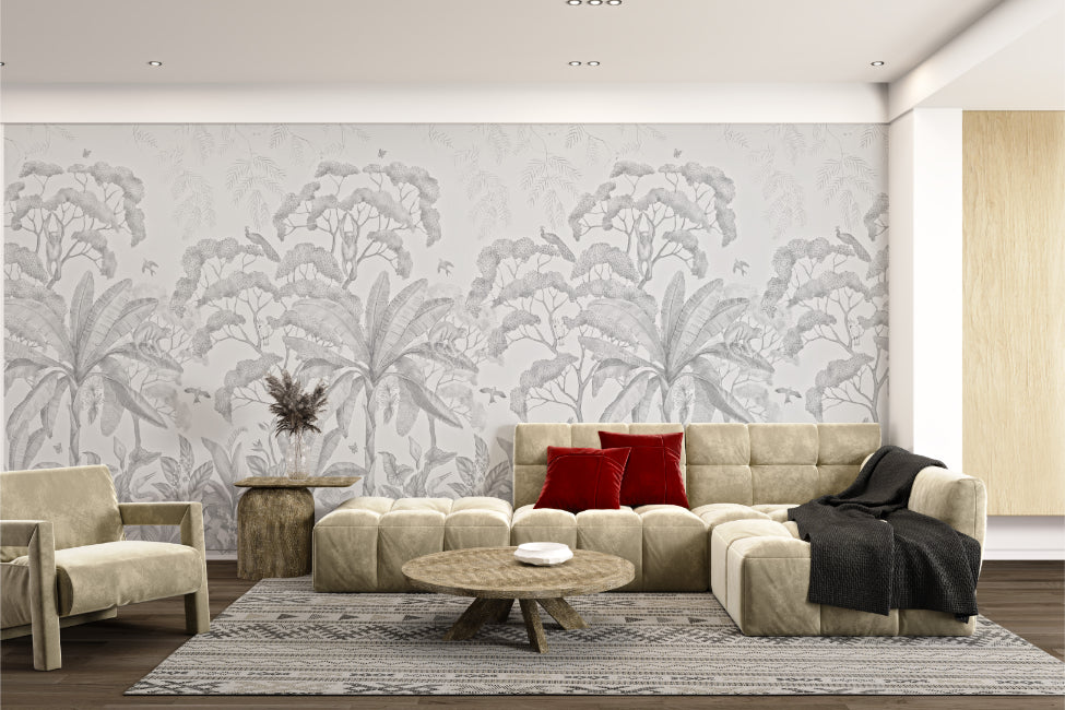 Grayscale Tropical Forest Wall Mural