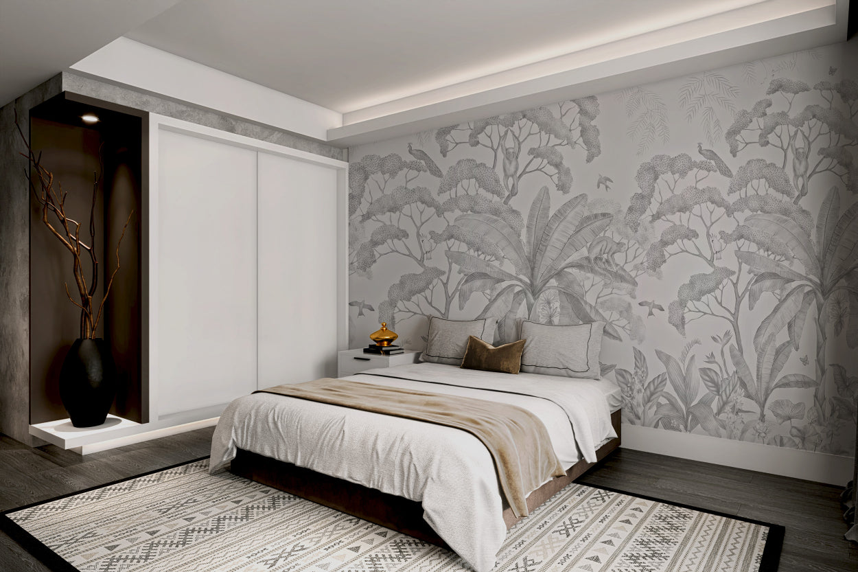 Grayscale Tropical Forest Wall Mural