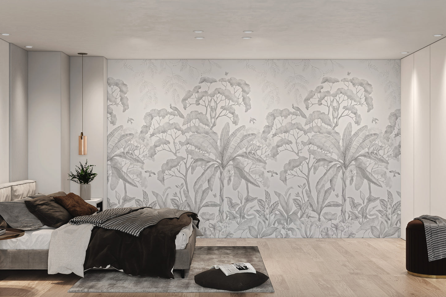 Grayscale Tropical Forest Wall Mural