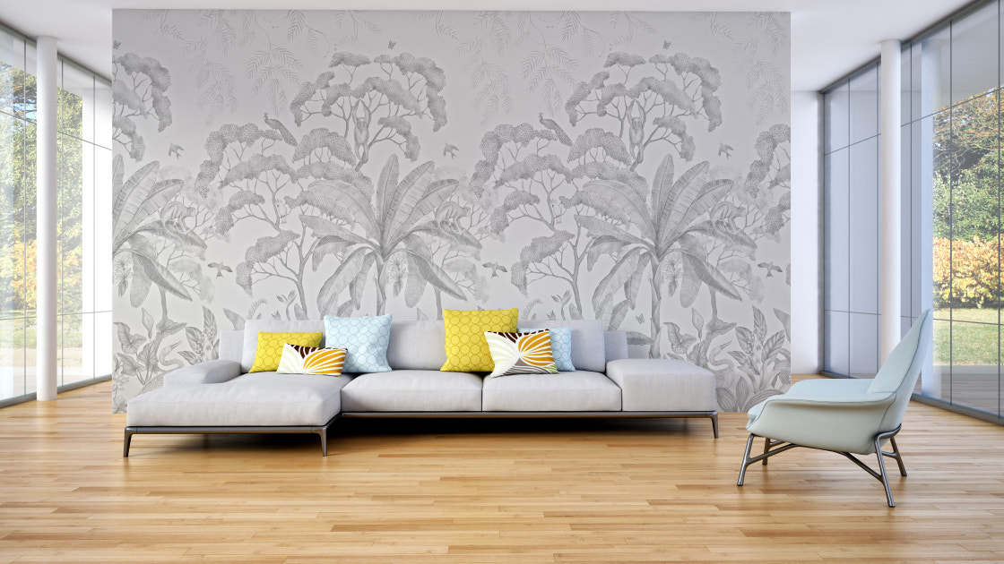 Grayscale Tropical Forest Wall Mural