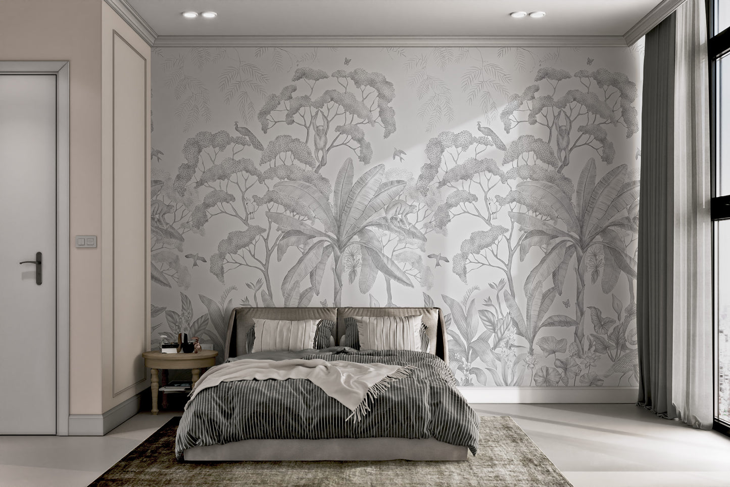 Grayscale Tropical Forest Wall Mural