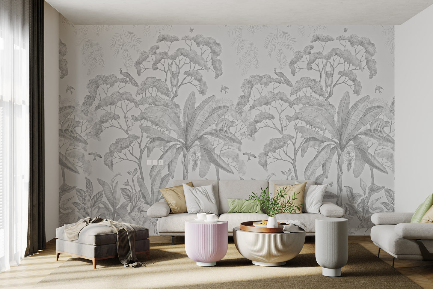 Grayscale Tropical Forest Wall Mural