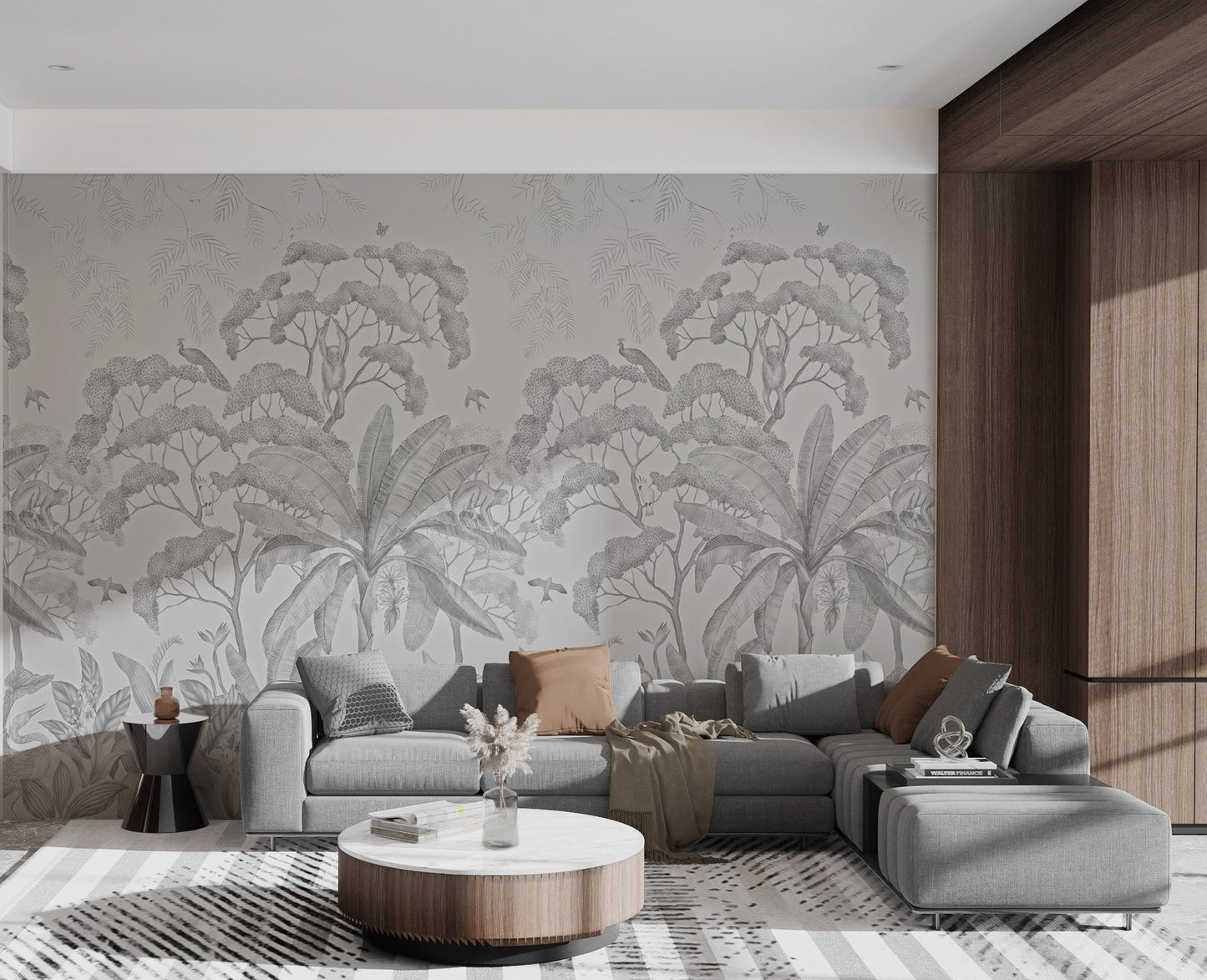 Grayscale Tropical Forest Wall Mural