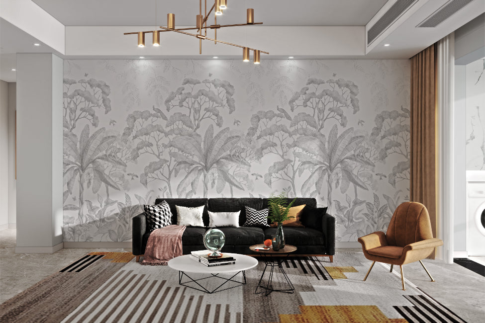 Grayscale Tropical Forest Wall Mural