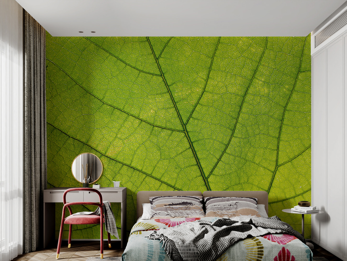 Green leaf vein texture wallpaper design
