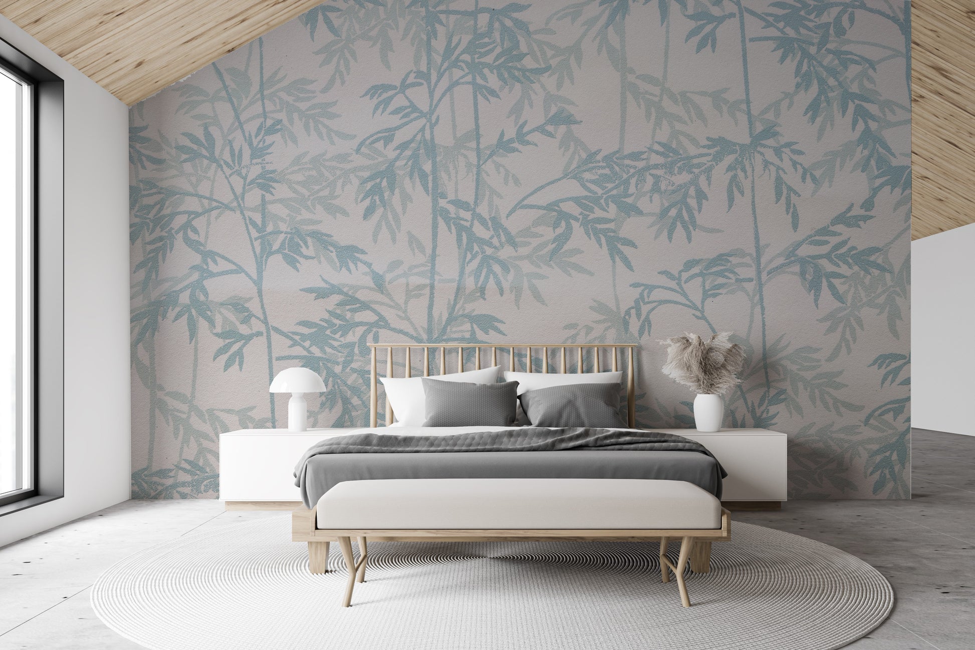 Delicate blue botanical wallpaper print
